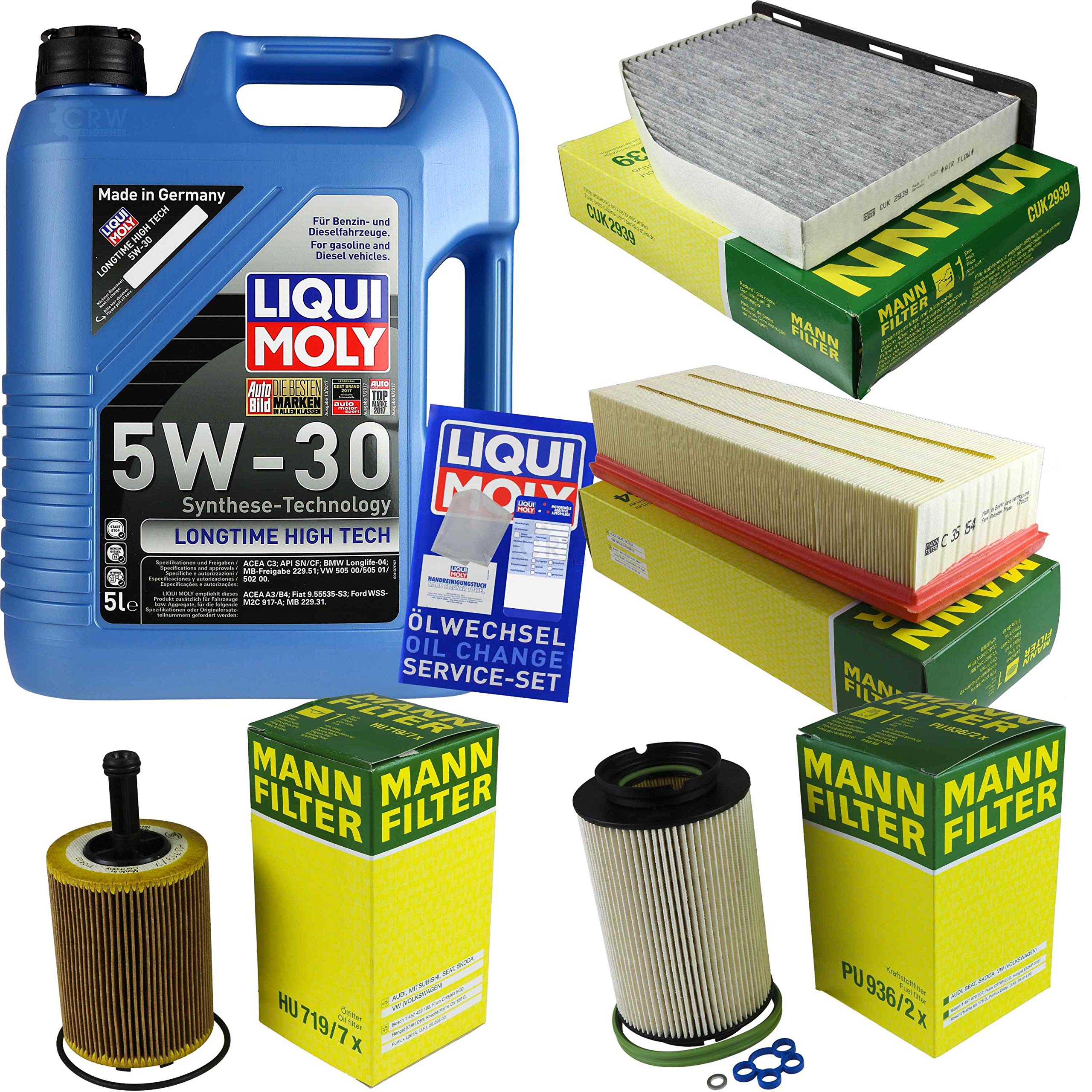 Kit d'inspection 5 l d'huile moteur Longtime High Tech 5W-30 MANN-FILTER Filtre d'habitacle Filtre à carburant Filtre à air Filtre à huile