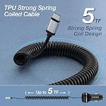 USB C Car Charger,SUNDAREE 51W 2-Port Fast Car Charger Adapter PD3.0 & QC3.0 Fast Charging with 5ft 33W Super Fast Charging Coiled Cable for Samsung Galaxy S22/21,Note20/10,iPhone