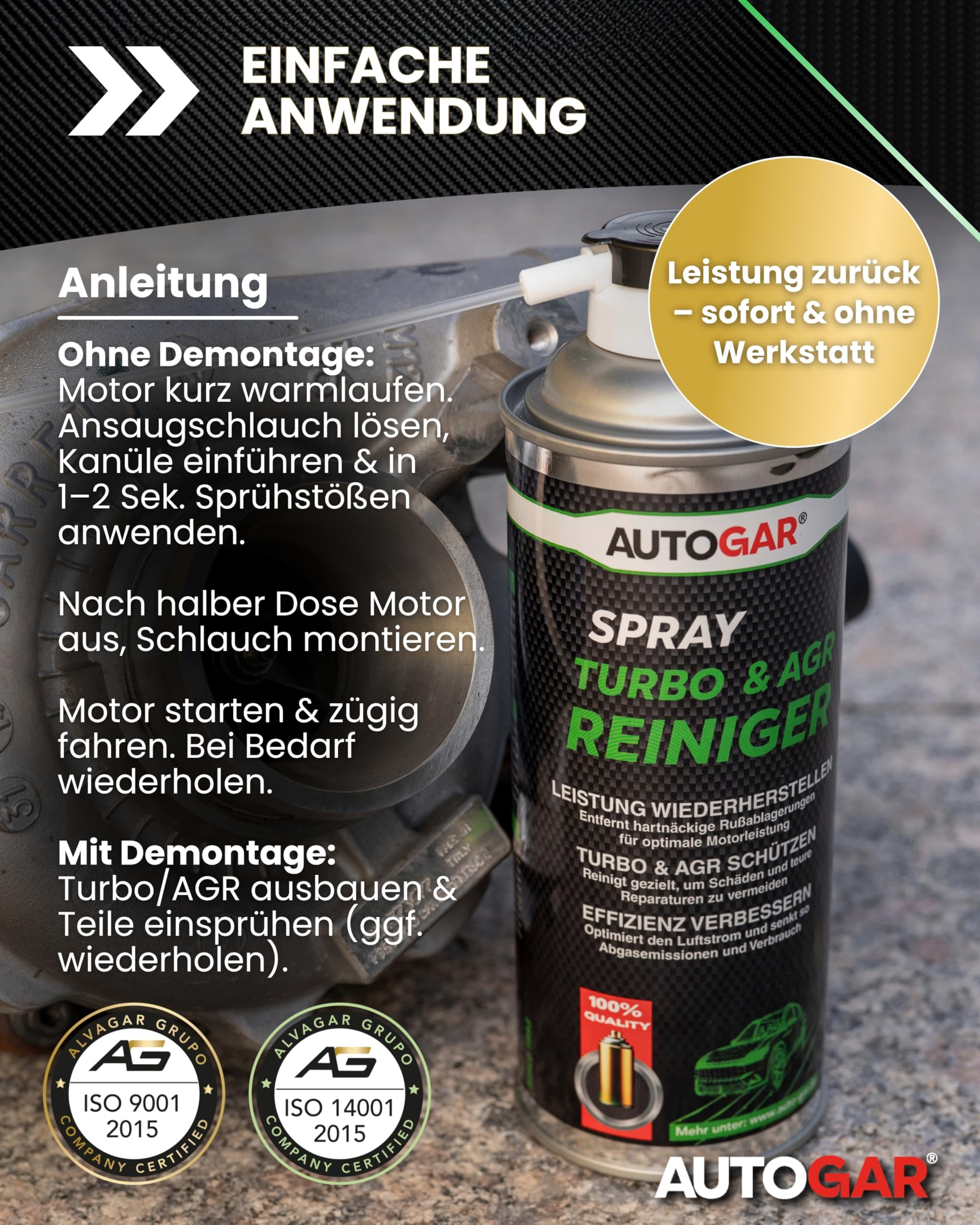 Turbo & AGR Reiniger Spray 400 ml I Ansaugtrakt Reiniger für Diesel I AGR-Ventil & Turbolader von Ruß und Ölkohle befreien I Einfache Anwendung für Werkstatt & DIY