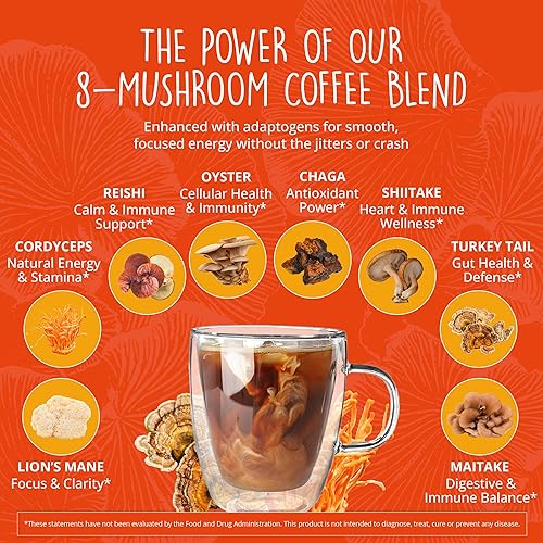Miniatura 3 de Café de hongos con 125 mg de cafeína, melena de león, cordyceps, reishi y chaga  Café instantáneo de hongos nootrópicos adaptógeno para energía y