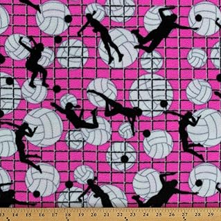 Soft Fleece Volleyball Player Silhouettes Fabric Print by the Yard (Pink)