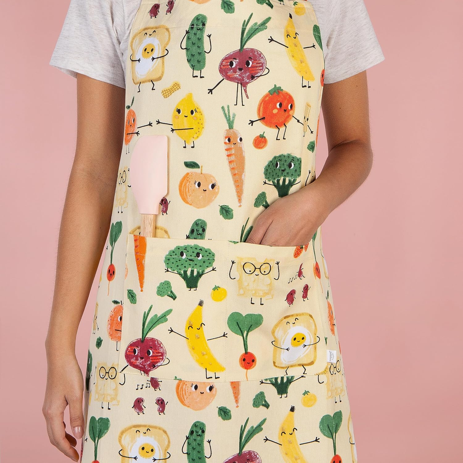 Jubilee 100% Cotton Adjustable Bib Apron with 2 Pockets, Funny Food