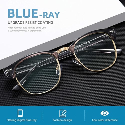 Miniatura 5 de Lentes Aomaste con bloqueo de luz azul, retro, con semi montura, UV400, lentes transparentes para computadora, unisex