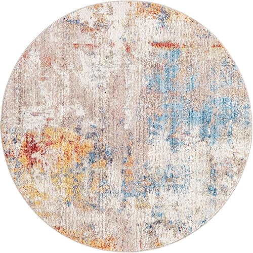 Miniatura 10 de Unique Loom Rainbow Collection - Alfombra dispersa (5 pies 1 pulgada, redonda, multicolor y beige)