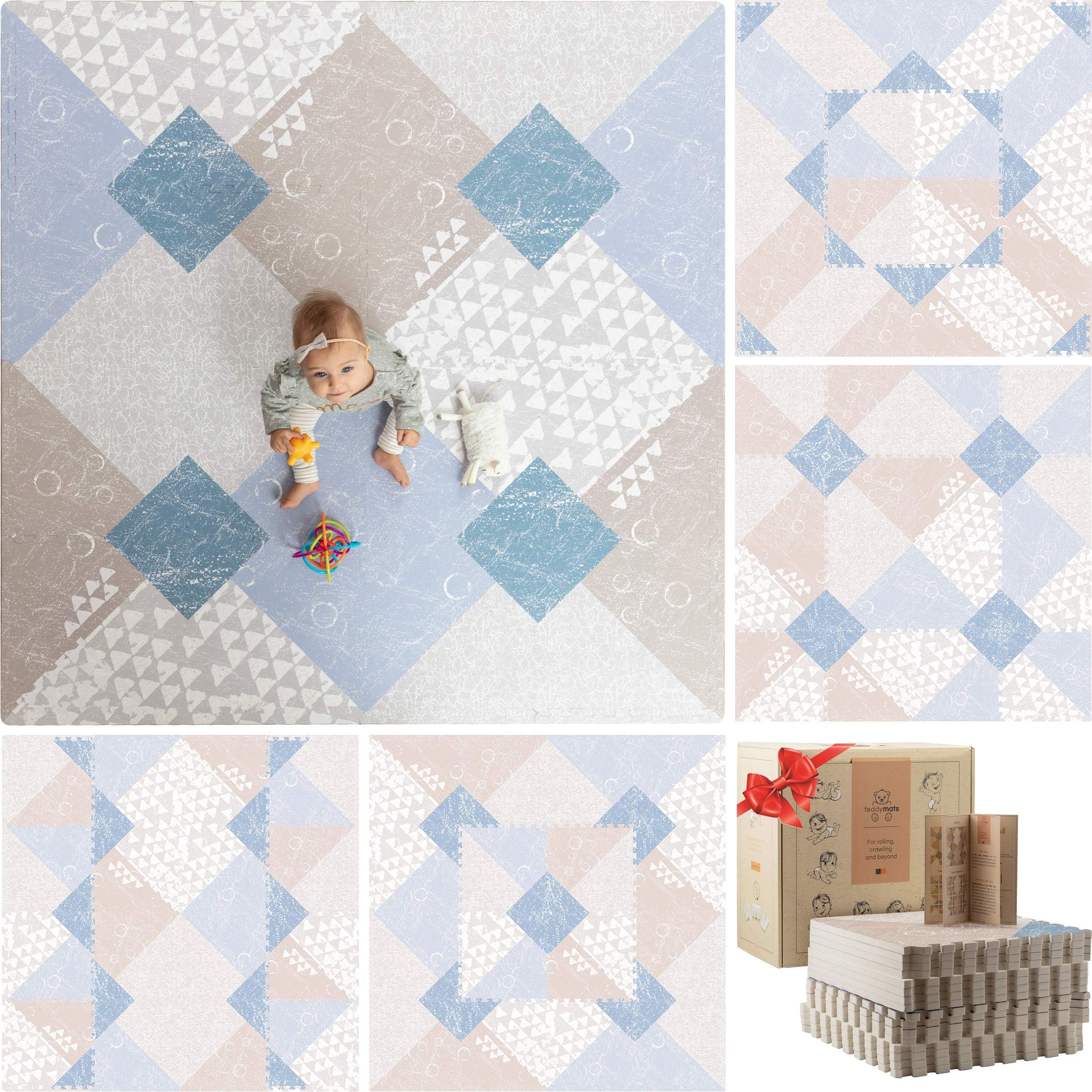 Stylish Foam Play Mat for Baby - Non Toxic Floor Mat Tiles - Large Foam Play Mat for Baby - 5.125' x 5.125'