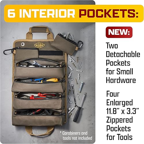 Miniatura 4 de The Ryker Bag - Bolsa organizadora de herramientas enrollable, pequeña con compartimientos removibles, resistente, con 6 bolsillos, para mecánicos y