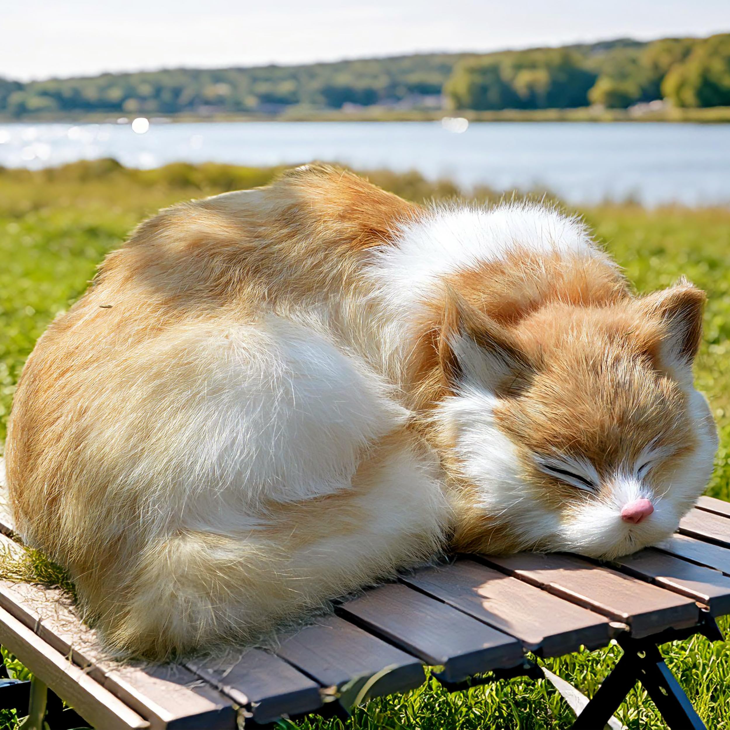 Amazon.com: Basuo-9Q Lifelike Cream & White Sleeping Cat Figurine