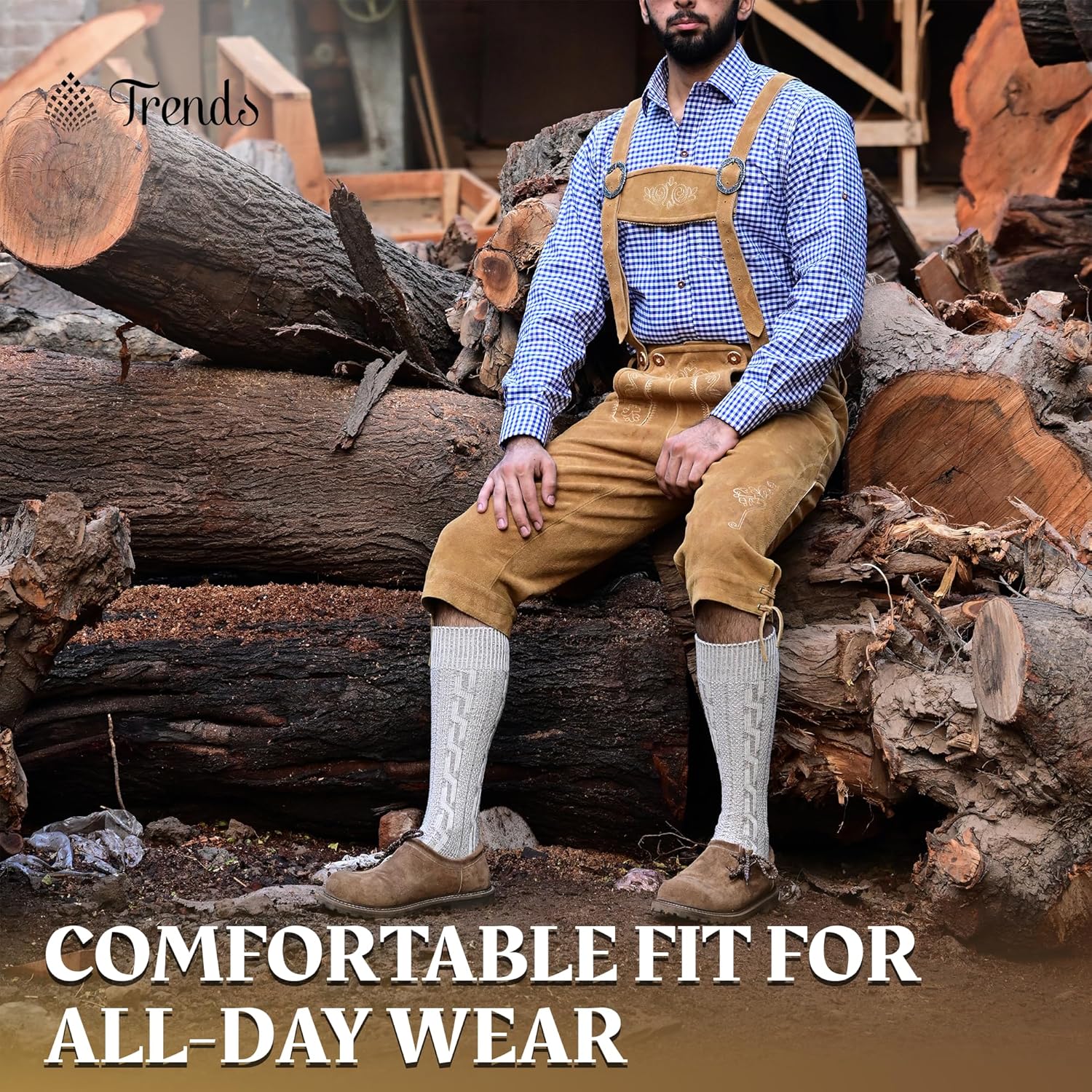 TRENDS Authentic Bavarian Style 4 Pcs Kneebound Complete Set Lederhosen for Men Oktoberfest Costume – Oktoberfest Outfits Men