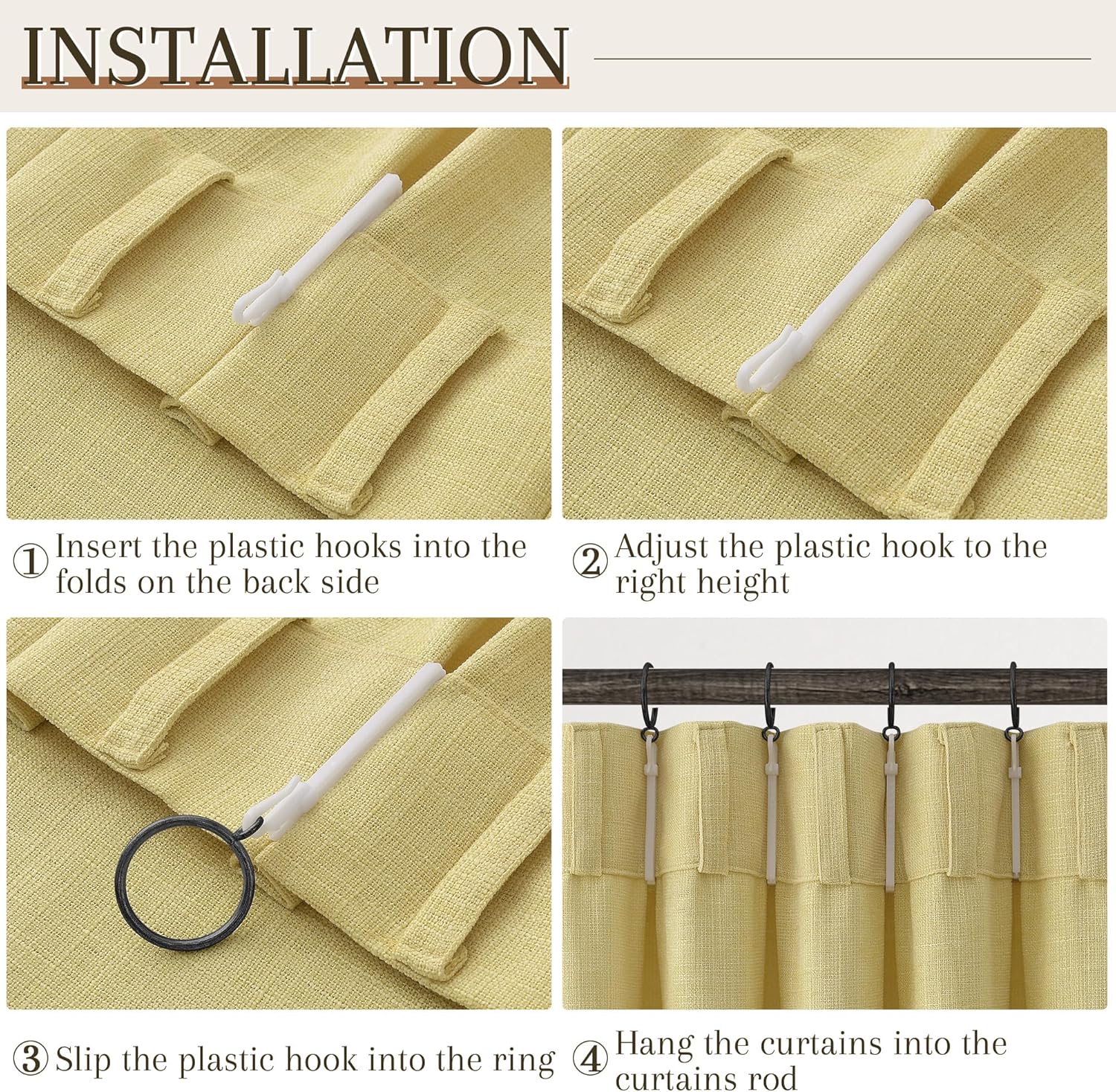 Yellow Linen Pinch Pleated Curtains 84 Inches Long 2 Panels for Living Room Bedroom Farmhouse Autumn Fall Boho Back Tab Thick Semi Sheer Light Filtering Privacy Window Drapes Clip Rings Hooks 40x84