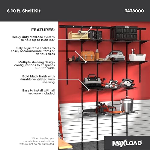 Miniatura 2 de ClosetMaid MaxLoad Kit de Estante de Pared de Servicio Pesado para Garaje, 6  10 Pies, Estantería de Alambre ShelfTrack Ajustable, Acabado Negro