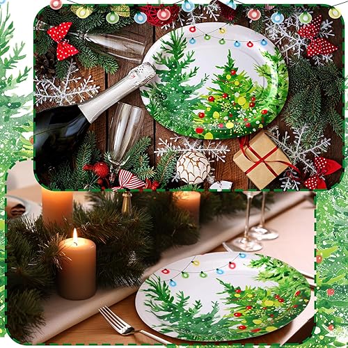 Miniatura 7 de 50 platos ovalados de papel para árboles de Navidad, de 10 x 12 pulgadas, grandes platos de papel desechables para árbol de Navidad con luces,