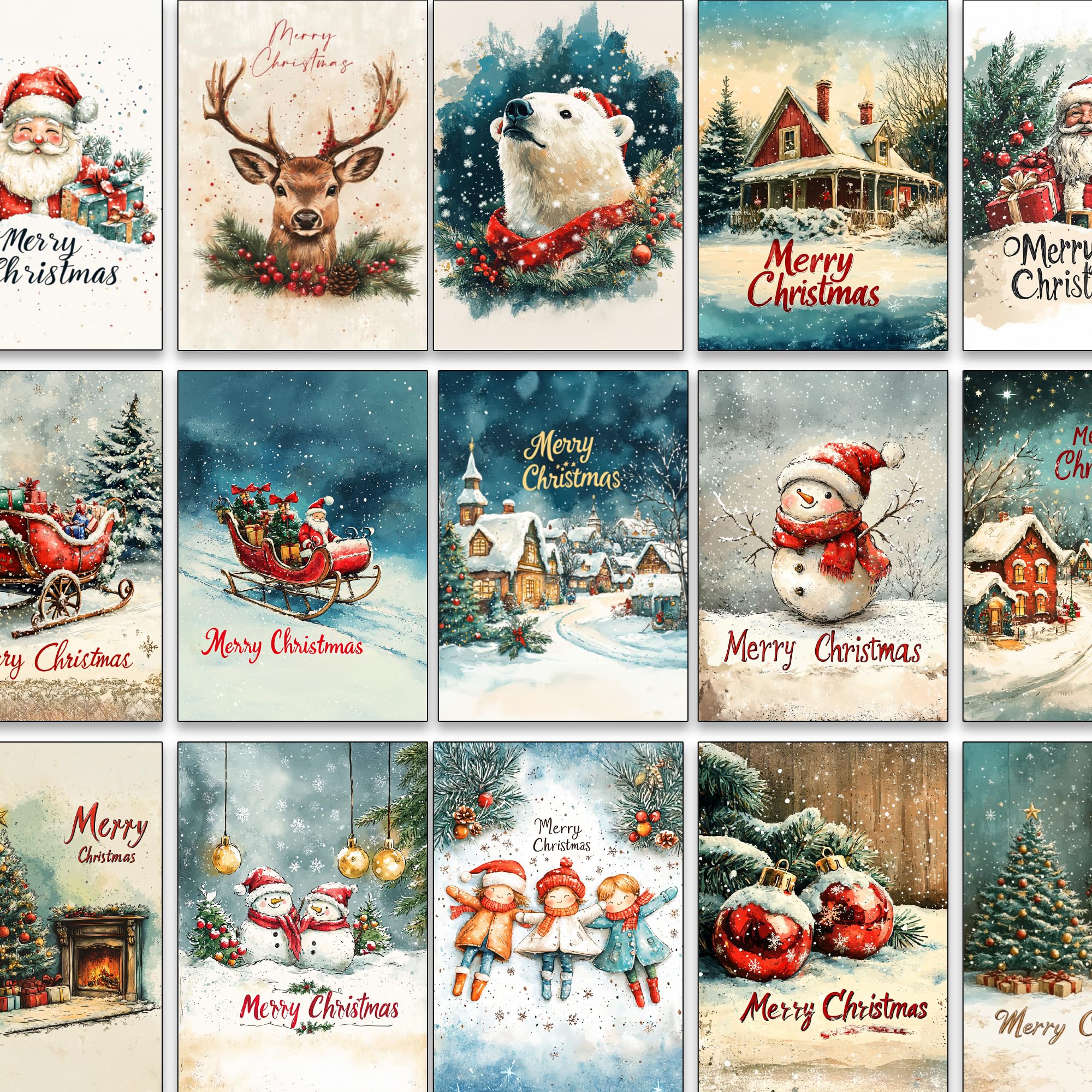 Traditional Victorian Christmas Cards with Envelopes – Set of 30 Greeting Cards, 15 Different Designs – A6 Folded Cards with White Envelopes