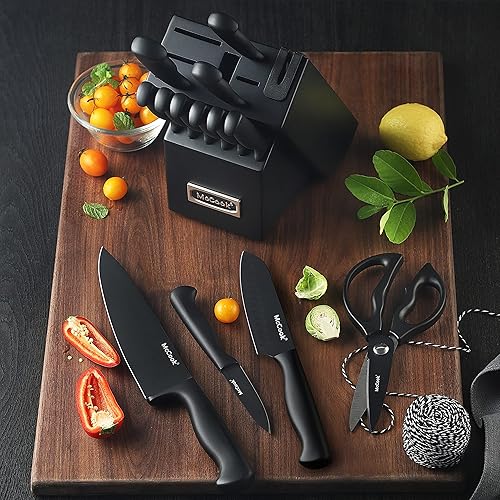 Miniatura 5 de McCook - Juego de cuchillos, juego de bloques de cuchillos de acero inoxidable alemán con afilador incorporado, negro Negro, negro,Dorado,