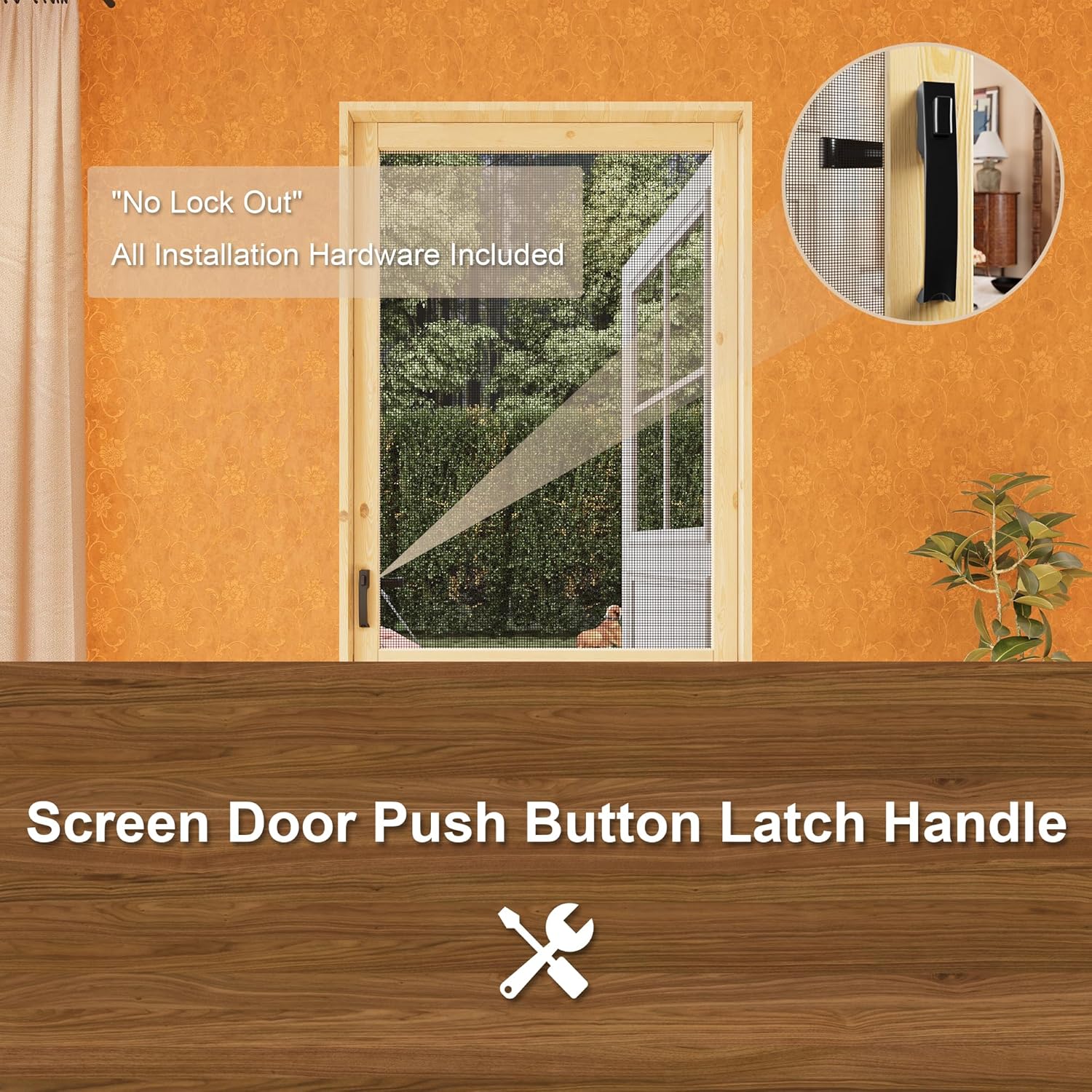 Wooden Screen Door for Exterior/Interior, 36 x 80 Inch French Solid Pine Screen Door with Handle, with Hinged Gauze Screen Mesh, for Front Entry, Storm, Porch, Backyard, Hallway, House Door