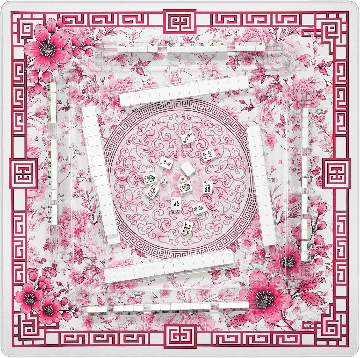 Mahjong Mat for Table 33x33 Inch, No-Crease, Anti-Slip, Noise-Reducing American Mahjong Mat, Mahjong Table Mat with Carry Bag, Neoprene Mahjong Mat for Poker, Card, Board(Pink)