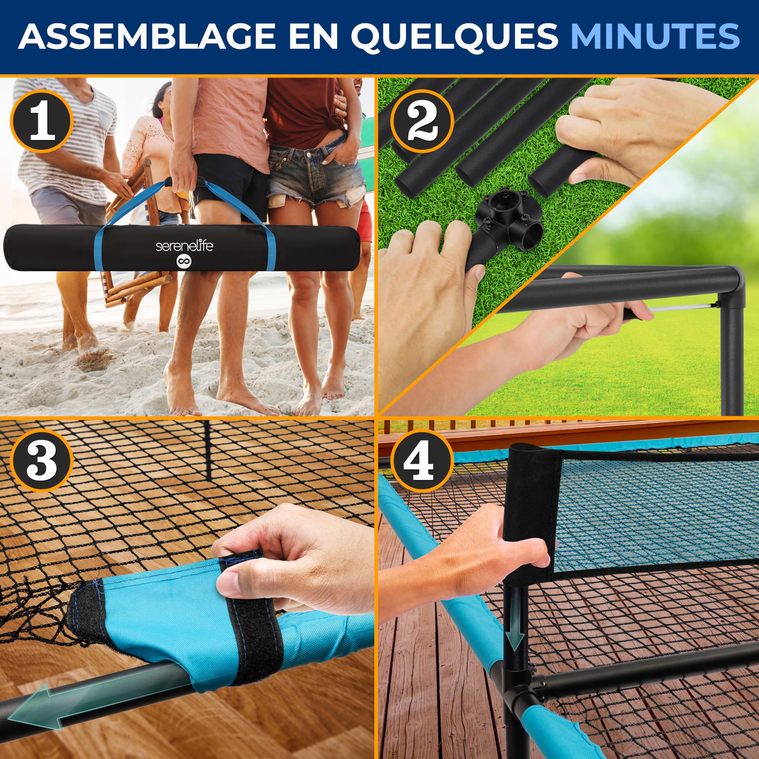 SereneLife Table de Ping-Pong Portable – Table de Ping-Pong Trampoline avec Cadre Acier Revêtu Anti-rouille-240 cm Complet, Jeu “Hand Pong” avec Raquettes & Balles, Intérieur/Extérieur, Salon & Plage