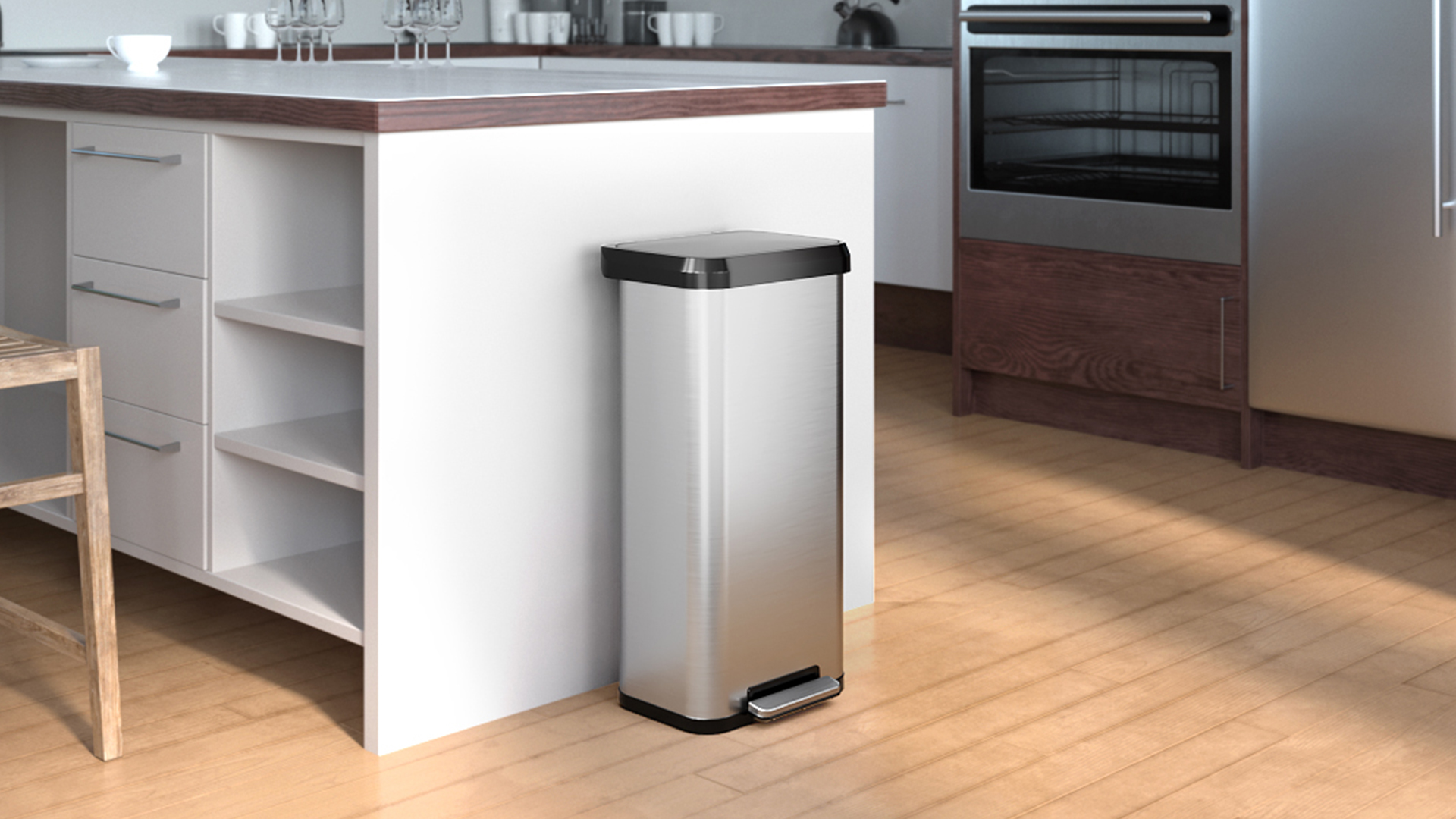 Image of iTouchless SoftStep 20 Gallon / 75 Liter Extra-Large Outdoor & Indoor Recycling Bin, Heavy-Duty Stainless Steel Step Trash Can with Odor Filter, Dent-Proof Lid for Patio, Garage, & Commercial Use