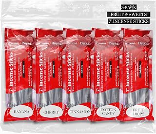 Fruit & Sweets 7'' Incense Sticks - Variety Set 500 Pack - 7 inch - 5 Bundles 100 Sticks Per Fragrance Scent. Set Features Banana, Cherry, Cinnamon, Cotton Candy, Fruit Rings Type