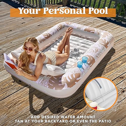 Miniatura 3 de Sloosh Flotador inflable para piscina de bronceado para adultos, 70 x 46 pulgadas, flotadores grandes de piscina para tina de sol, bañera de hielo,