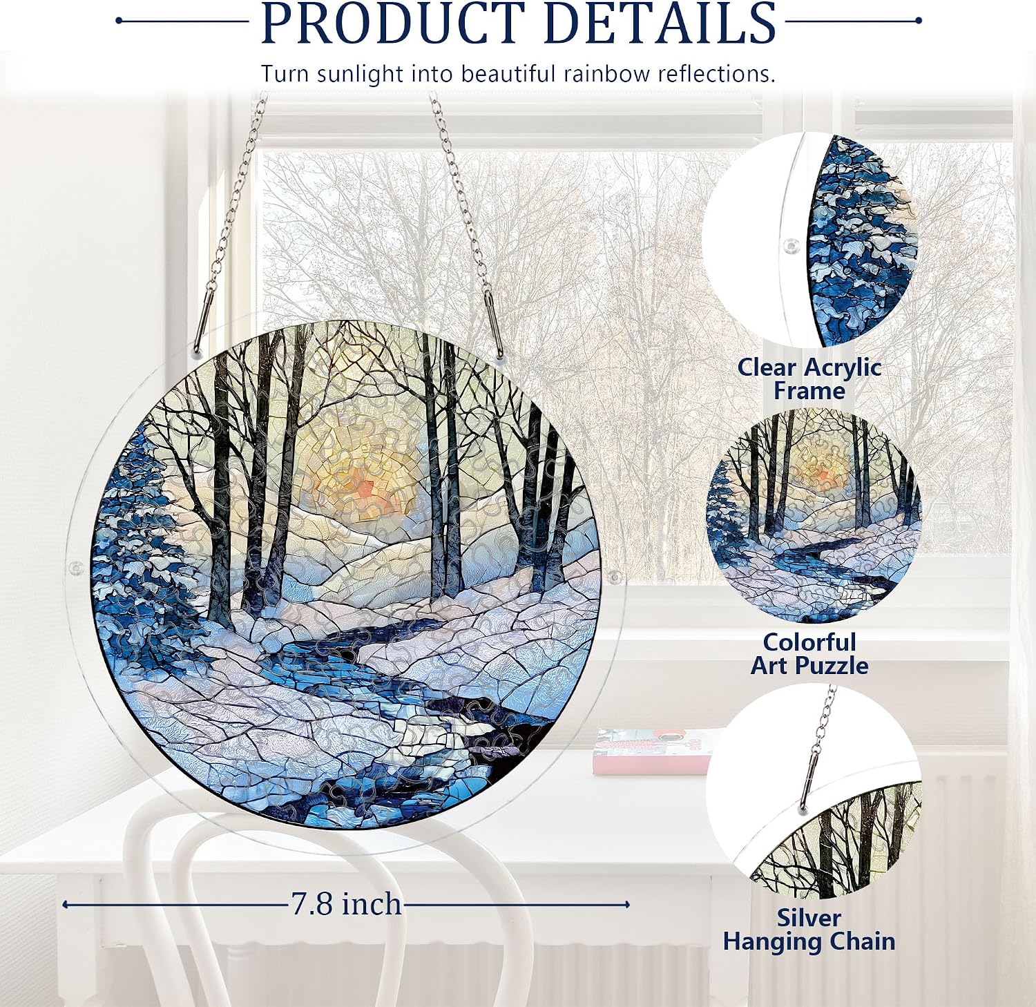 Winter Snowy Sunrise Landscape Acrylic Suncatcher Puzzle Stained Glass