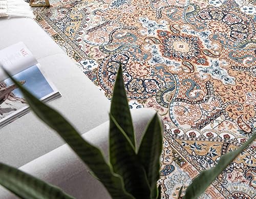 Miniatura 5 de Unique Loom Narenj Collection - Alfombra clásica con diseño texturizado de medallón, 5 x 8 pies, color marfil y azul