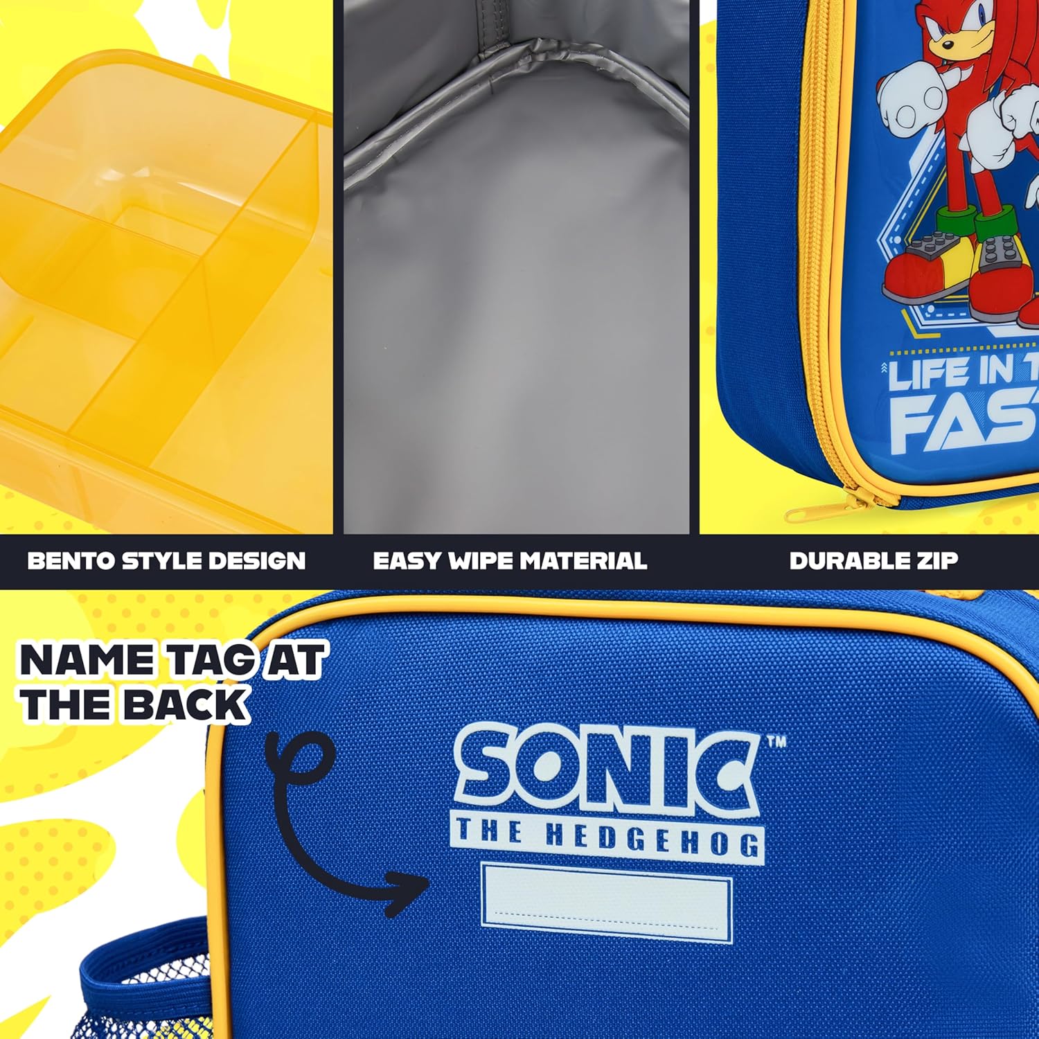 Get Trend Sonic the Hedgehog Lunch Bag, Lunch Box, Water Bottle for Kids 3 Piece Set Bento Box, Insulated Snack Container, Shadow Gifts for Kids (Multi Sonic)