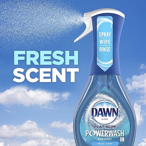 Vista 29 de Dawn Platinum Powerwash Spray para platos, jabón para platos, paquete de aroma fresco, 1 espray (16 onzas) + 3 repuestos (16 onzas cada una)