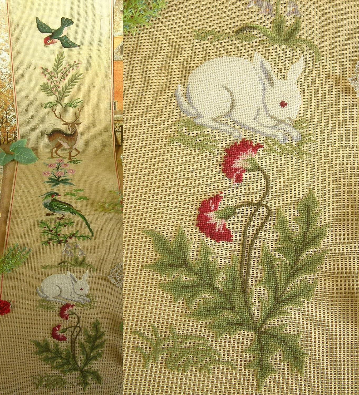 Amazing Whole Petit Point Vivid Animals Plant Preworked Needlepoint Canvas Bell Pull