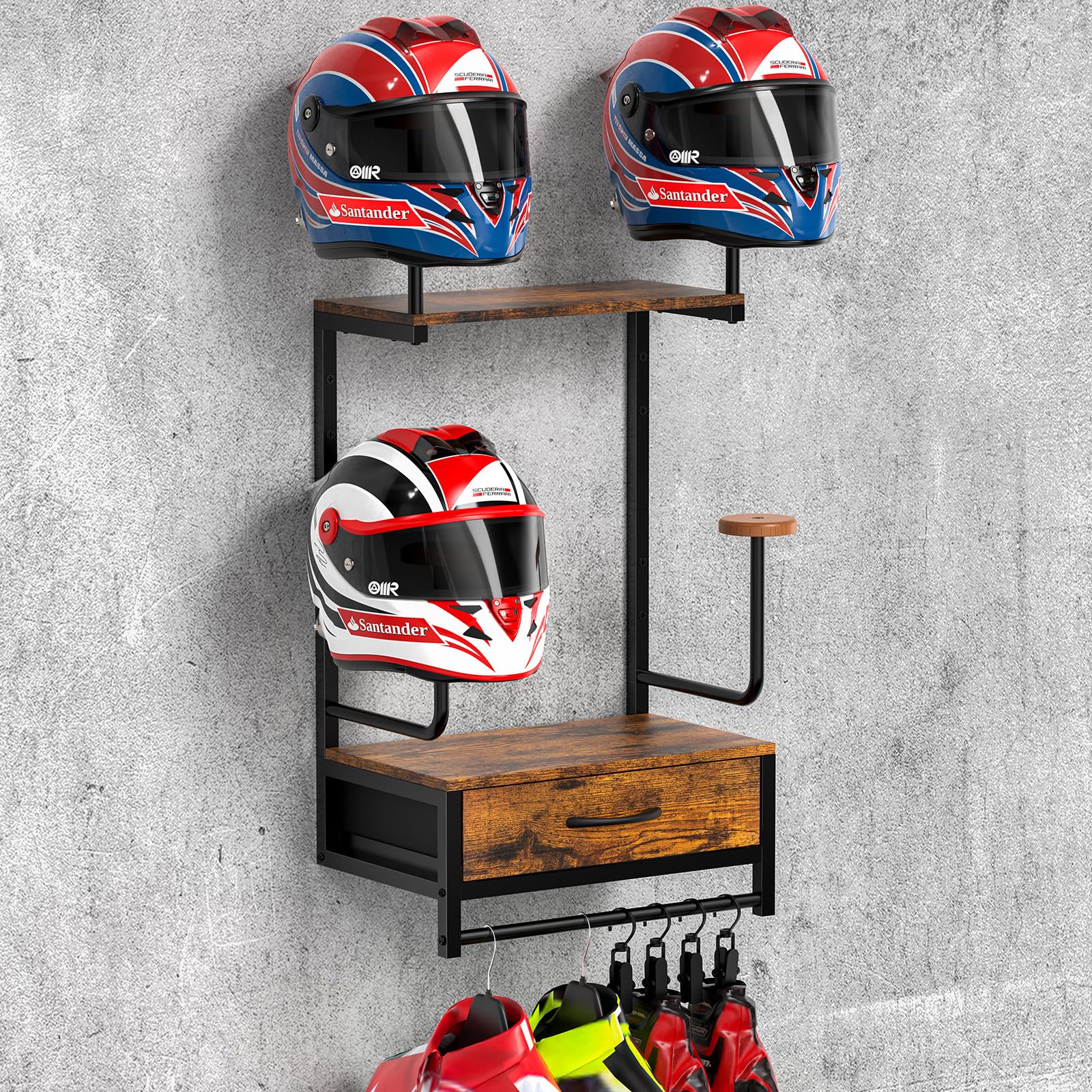 THYGIFTREE Helmet Holder, Helmet Rack Wall Mount Motorcycle Helmet Stand, Versatile Motorbike Accessories Storage for Motorbike, Football, Baseballs (4 Piece Dark Brown)