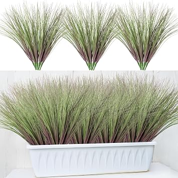 Ttranewsoo Fake Grass Artificial Grass Greenery Stems Fall Flowers Artificial Shrubs Wheat Grass Greenery Home Decor Artificial Plants Ornamental Grass Outdoor Fake Grass Leaves24pcs Purple-Green
