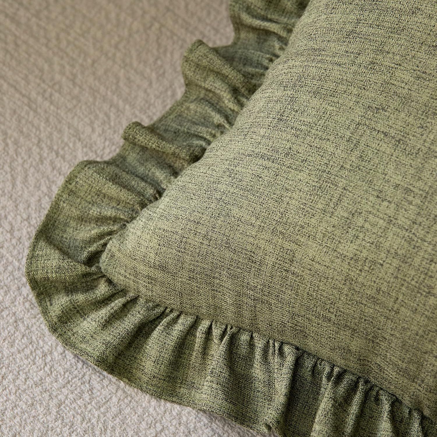 GLORY SEASON Rustic Throw Pillow Covers Set of 2 Classic Linen Style Fabric Decorative Pillow Cases Retro Ruffle Flounces Trim Cushion Case for Sofa Couch Bedroom Decor Olive Green 18x18 Inch
