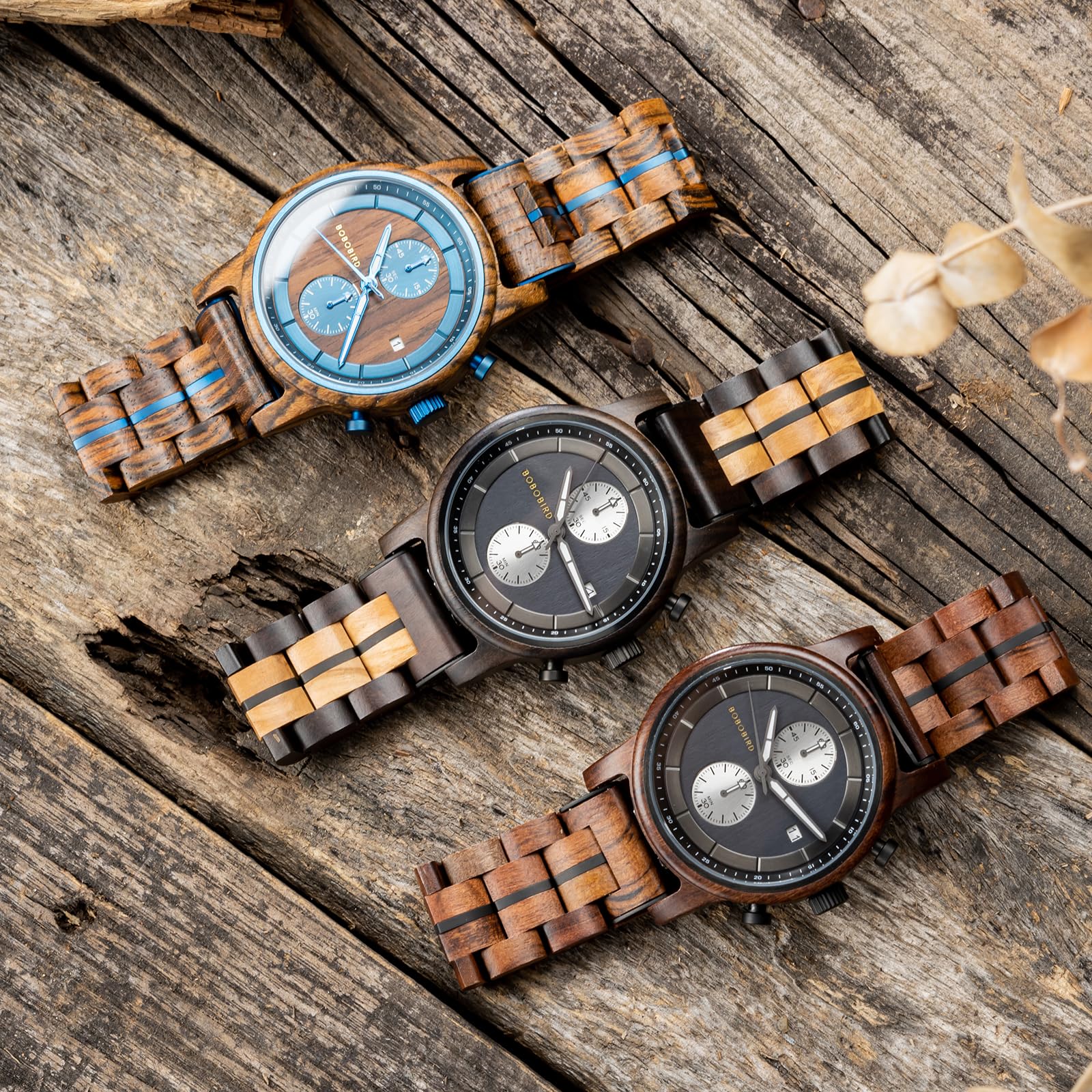 BOBO BIRD Orologio cronografo da uomo in legno, cassa in legno naturale da 44 mm, movimento al quarzo giapponese, orologio casual da donna, regalo per lui