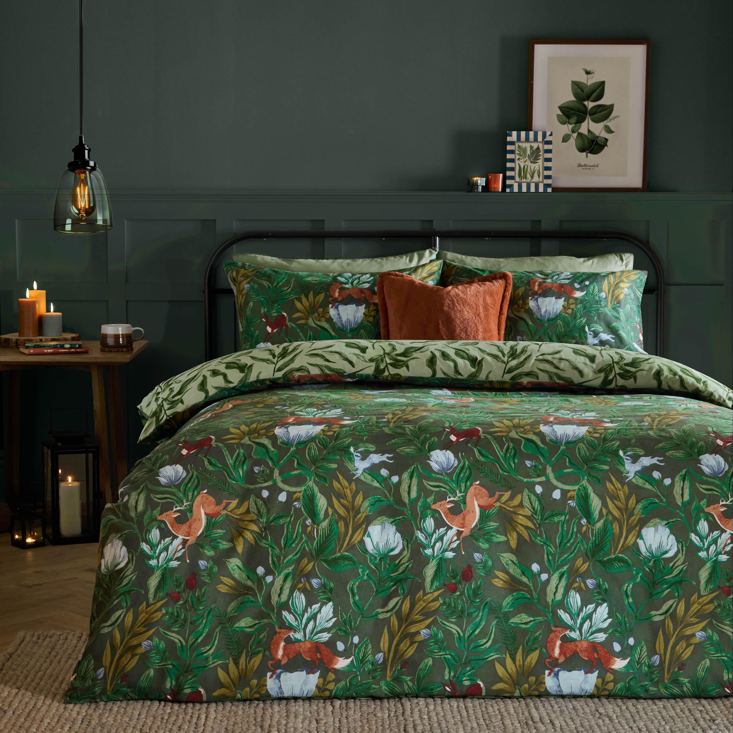 Furn Unisex Blue Into The Woods Printed Reversible Duvet Cover Set In King