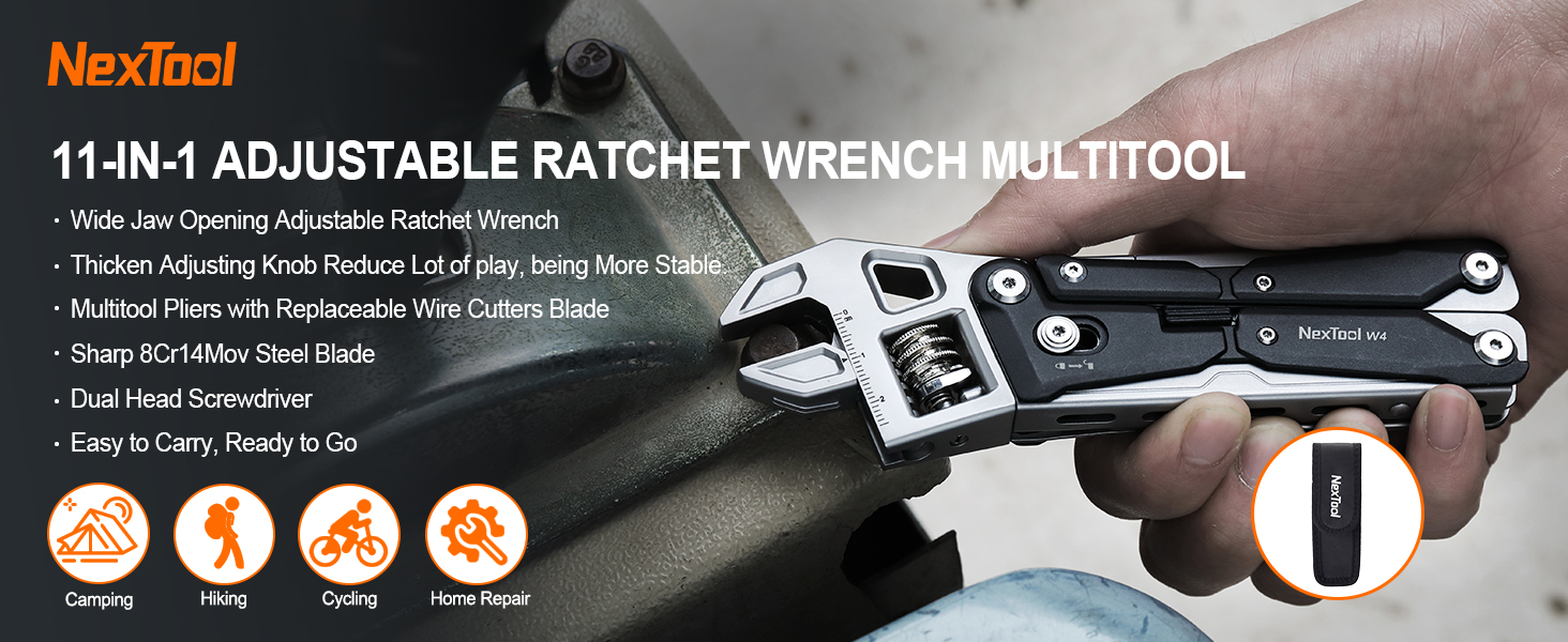NexTool W4 Adjustable Ratchet Wrench Multitool, 11-IN-1 Foldable