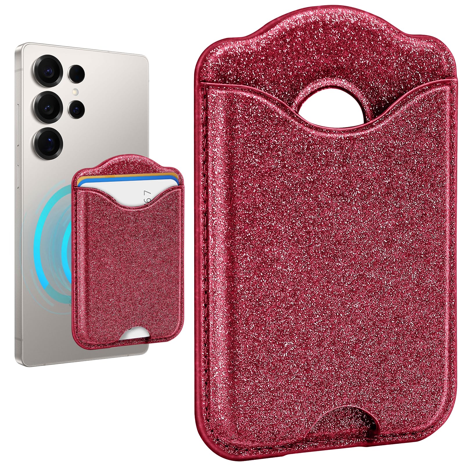 Fjcdslwx Compatible with Magsafe Wallet Magnetic Card Holder -Glitter Red Phone Wallet for Galaxy S25 Series,iPhone 17/16/15/14/13 Series for Women Teen Girls for Apple Mag RFID Magnet,Fit 3 Cards-image-16