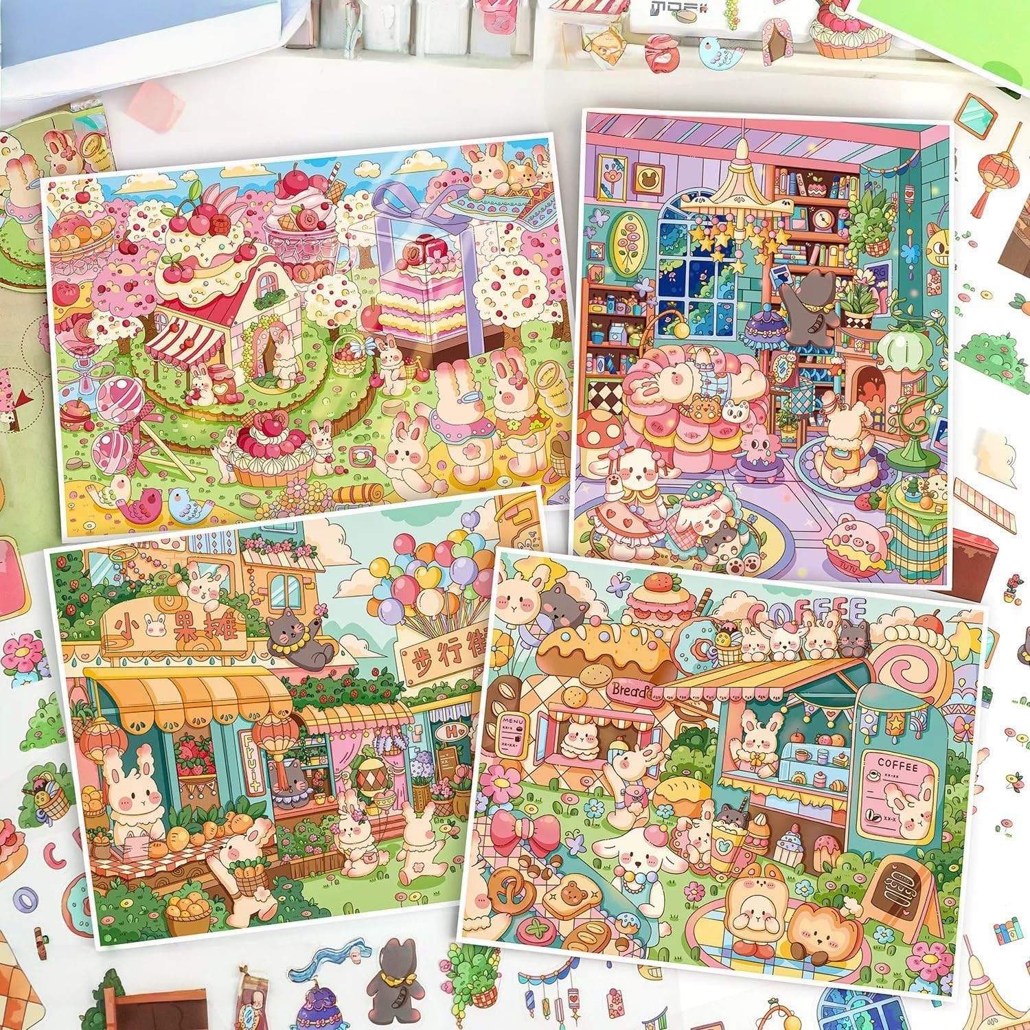 4 Sets Large Size DIY 3D Stickers Scene for Adults Teen Girls Kids,DIY Sticker Therapy for Adult,Make Your Own Scenes Miniature Room for Relief Stress Pass The Time Birthday Gift image 4