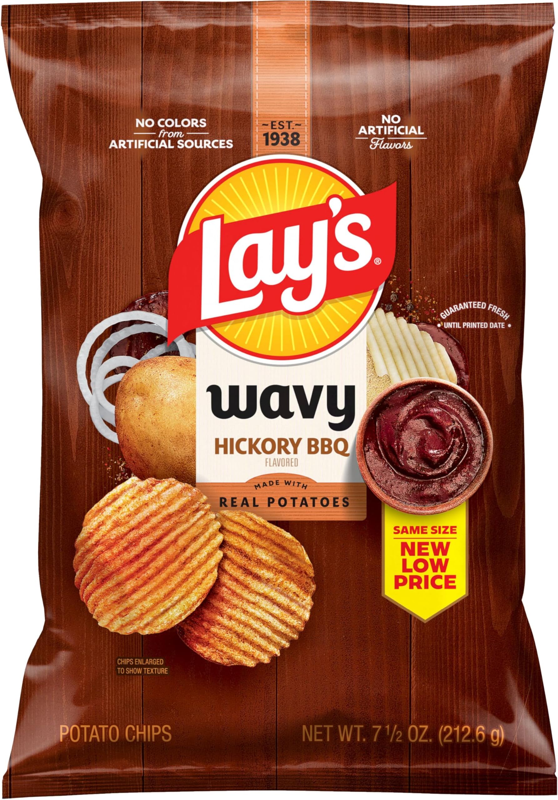 Wavy Potato Chips Barbecue Flavor Hickory BBQ, 7.5 Oz