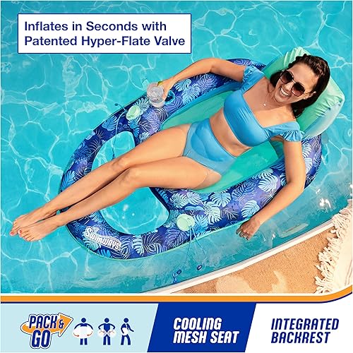 Miniatura 2 de Swimways Elite - Flotador reclinable de resorte, flotadores inflables para piscina con inflado rápido, reclinable de piscina para adultos de hasta