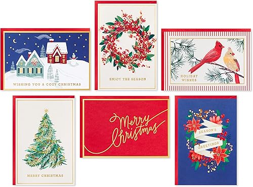 Hallmark - Tarjetas navideñas surtidas en caja, Navidad acogedora (6 diseños, 36 tarjetas con sobres)