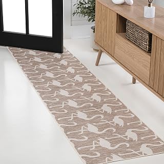 JONATHAN Y Flamingos Two-Tone Indoor Outdoor Runner Rug 2X8 Beige/White, Liana Casual Coastal for Backyard, Patio, Porch, Easy-Cleaning, High Traffic, Pet-Friendly, Non-Shedding (TSN401A-28)