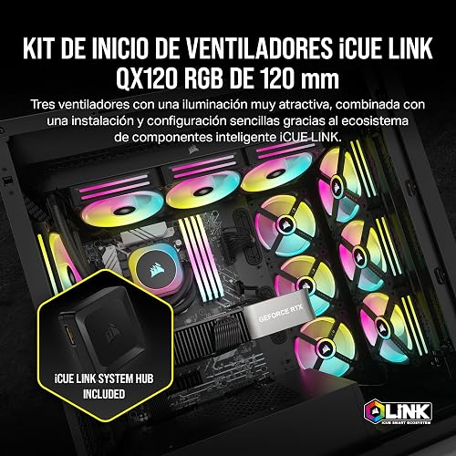 Corsair iCUE LINK QX120 RGB 120mm Magnetic Dome RGB Fans - Triple Fan Starter Kit with iCUE LINK System Hub - Black - 2