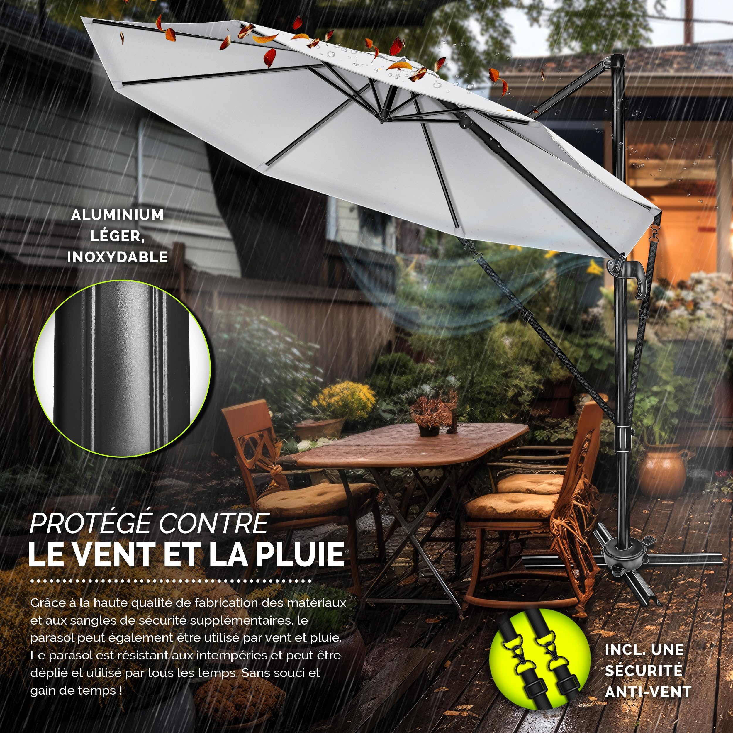 tillvex® Parasol déporté hexagonale 330 cm Premium avec manivelle | Avec housse et protection contre le vent | Parasol à manivelle réglable sur 7 positions | Parasol de jardin aluminium pivotant à 360