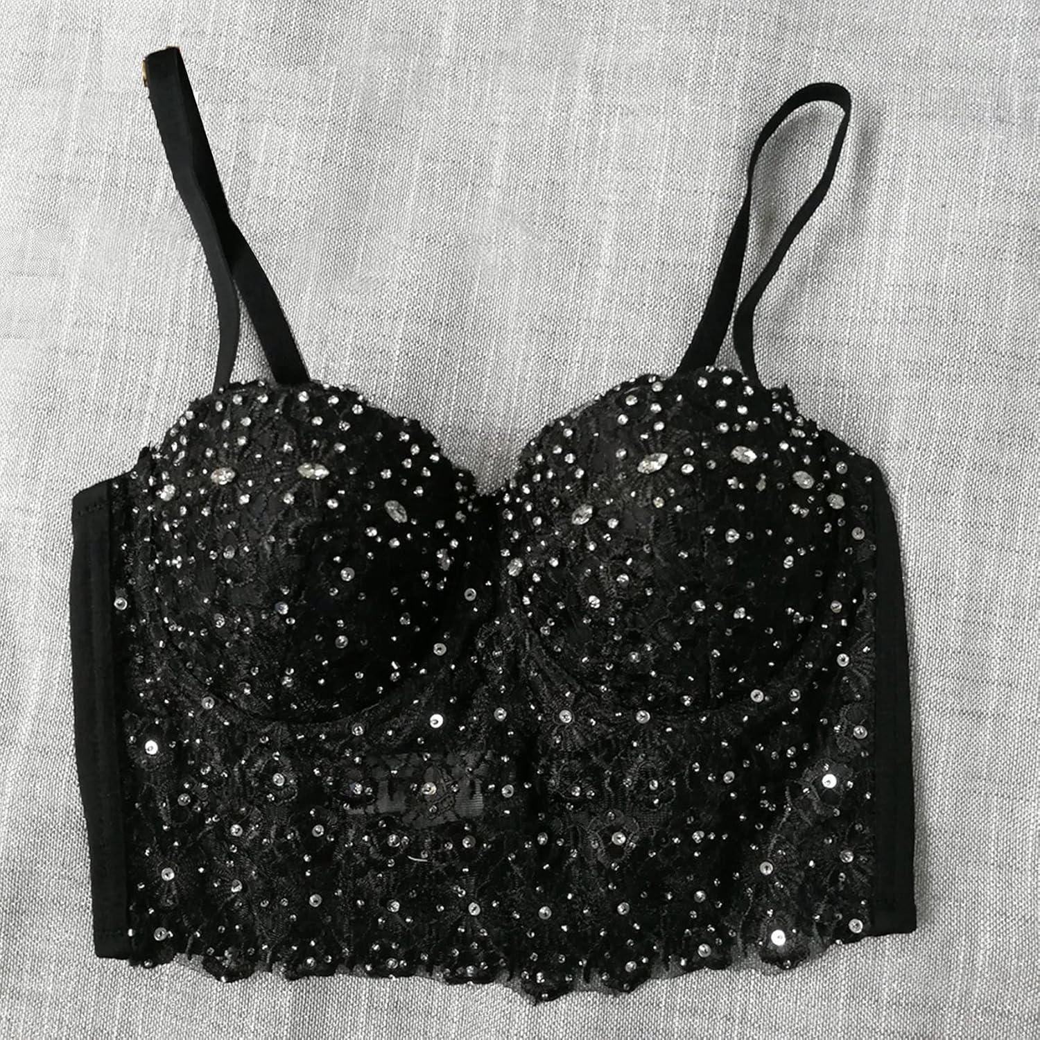 Women's Lace Rhinestone Bustier corset Wedding Party Crop Top Bra Vest - Image 4