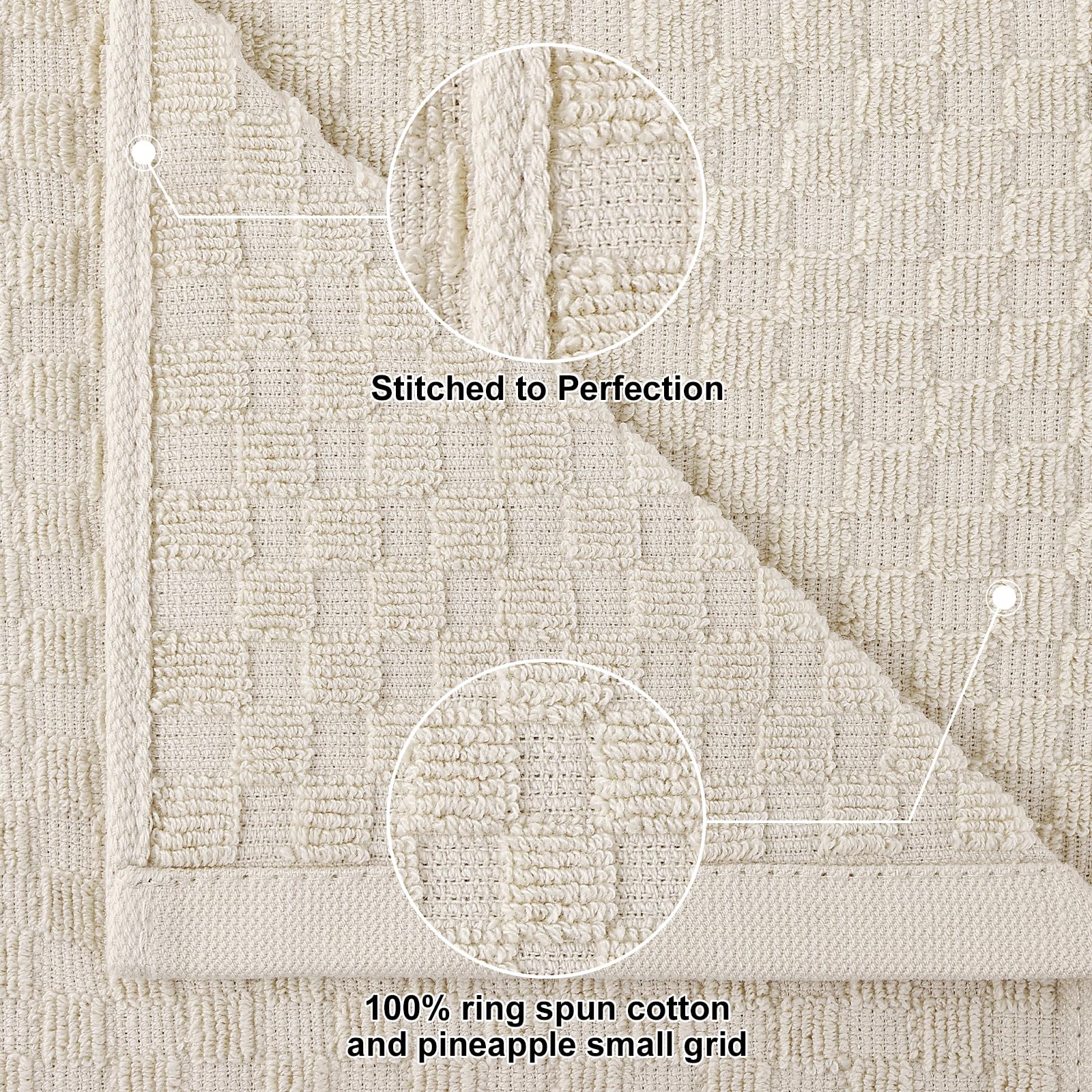 Homaxy Lot de 6 torchons de cuisine 100 % coton éponge (38,1 x 63,5 cm), doux et super absorbants, 380 g/m² réutilisables avec boucle de suspension, motif grille d'ananas, beige