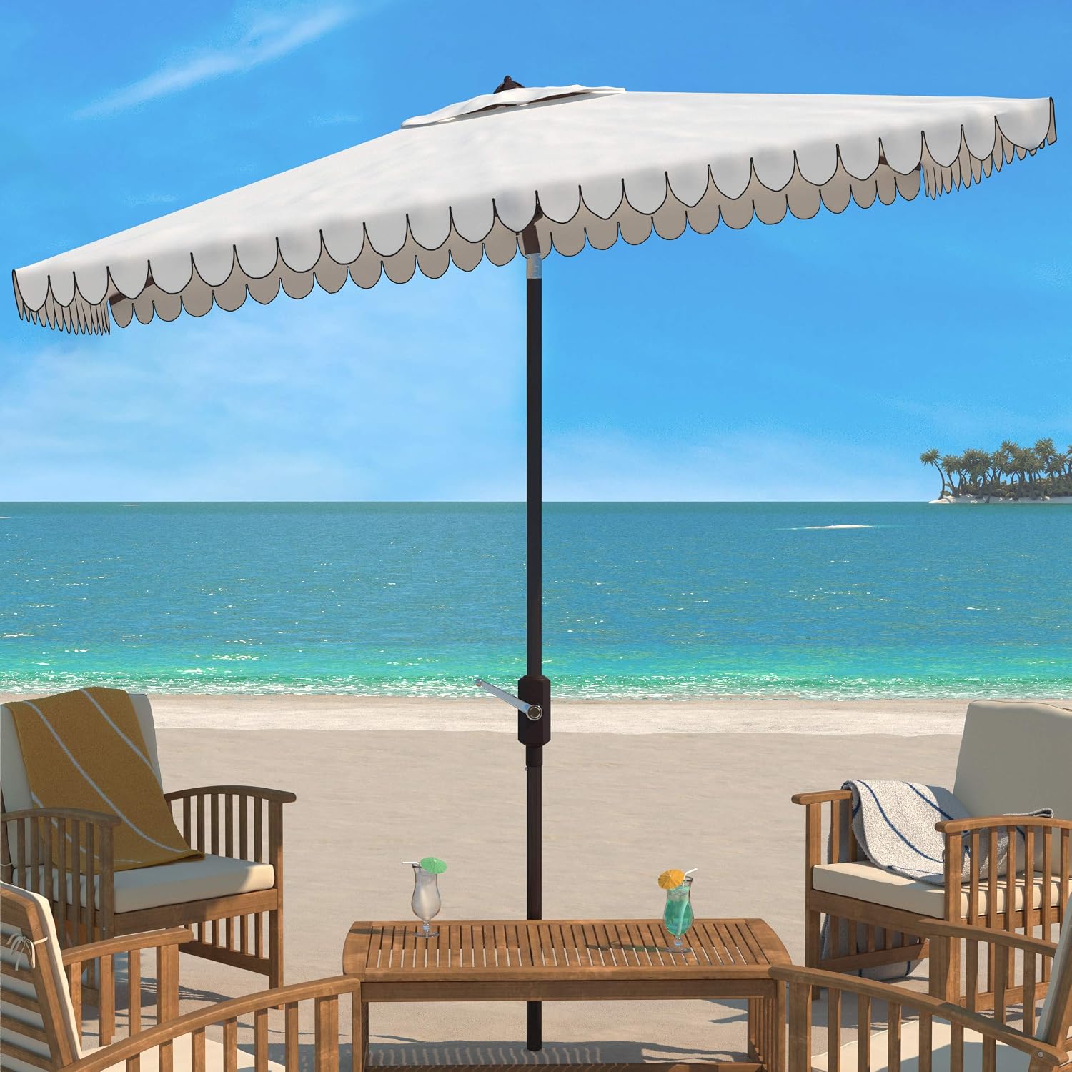 SAFAVIEH Outdoor Collection Venice Yellow 7.5 Ft Square Auto Tilt UV Protected Umbrella