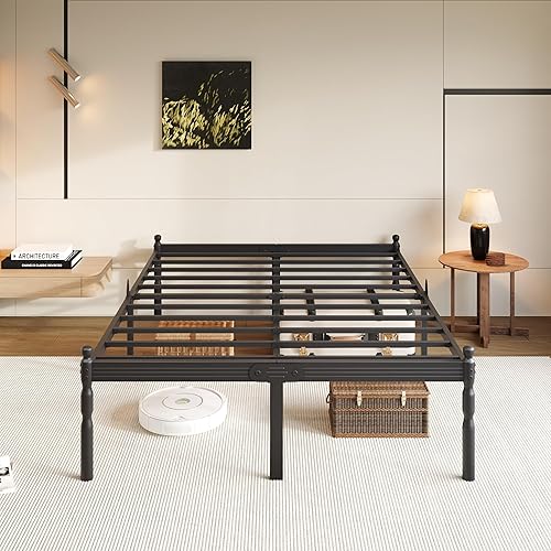 Miniatura 16 de COMASACH Base de cama de tamaño matrimonial de 14 pulgadas con tapón deslizante para colchón, marco de cama matrimonial, estilo vintage, listones de