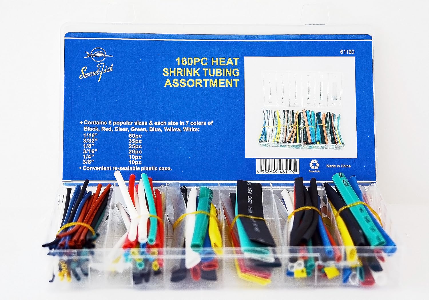 Swordfish 61190-160PC Colored/Rainbow Heat Shrink Wire Wrap Cable Sleeve Tubing Assortment