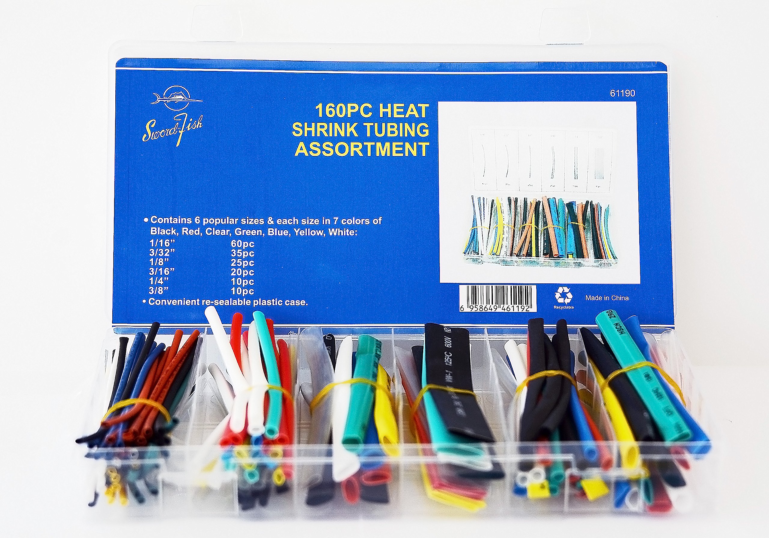 Swordfish 160-Piece Colored Heat Shrink Tubing Assortment – 6 Sizes, 2:1 Shrink Ratio