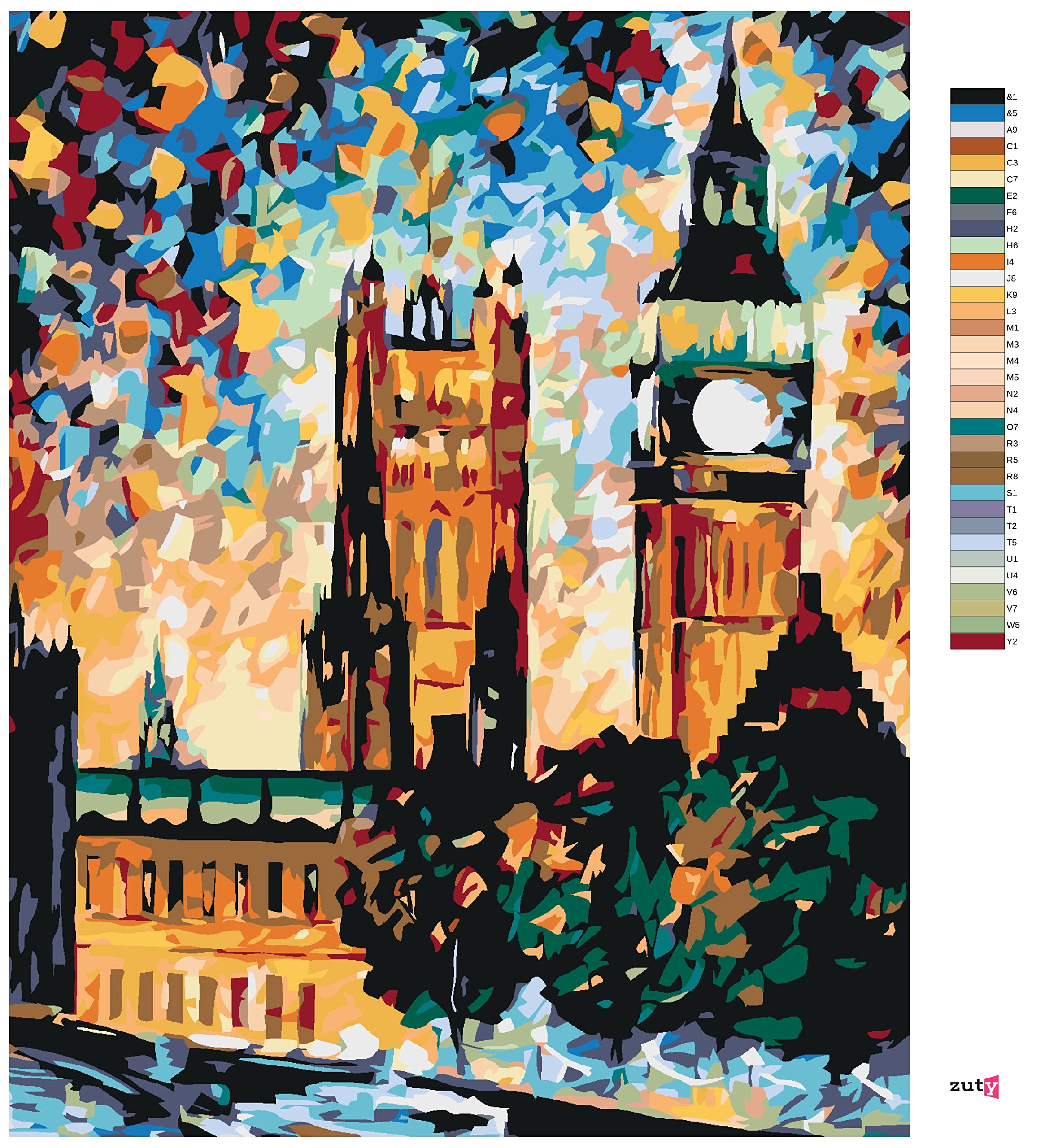 Zuty Malen nach Zahlen - Big Ben IN Farben 80x100 cm ohne Keilrahmen