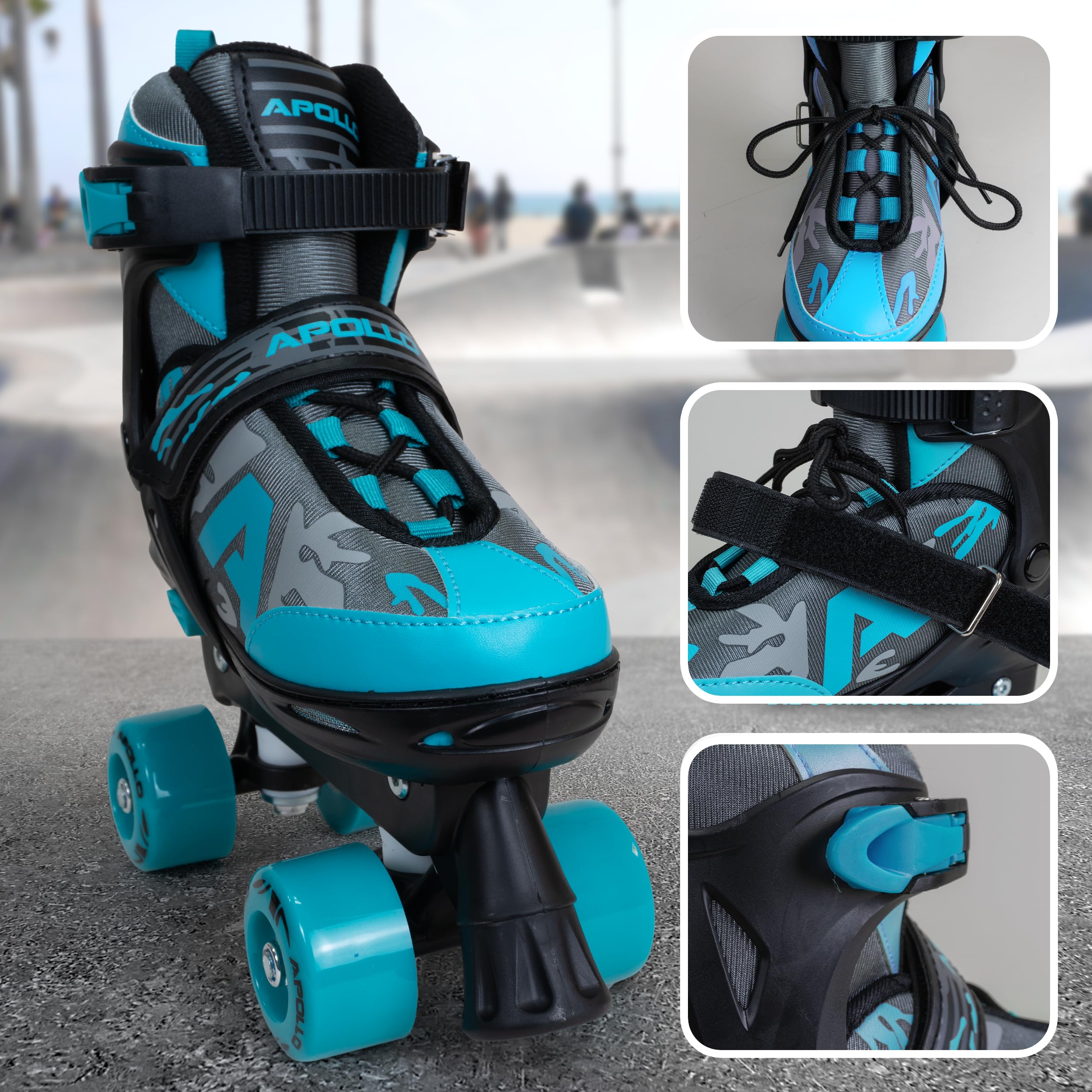 Apollo Champion Adjustable Quad Skate wrotki – regulowane wrotki dla dzieci, wygodne, regulowane rolki LED, dla dziewcząt i chłopców, rozmiary 31-42
